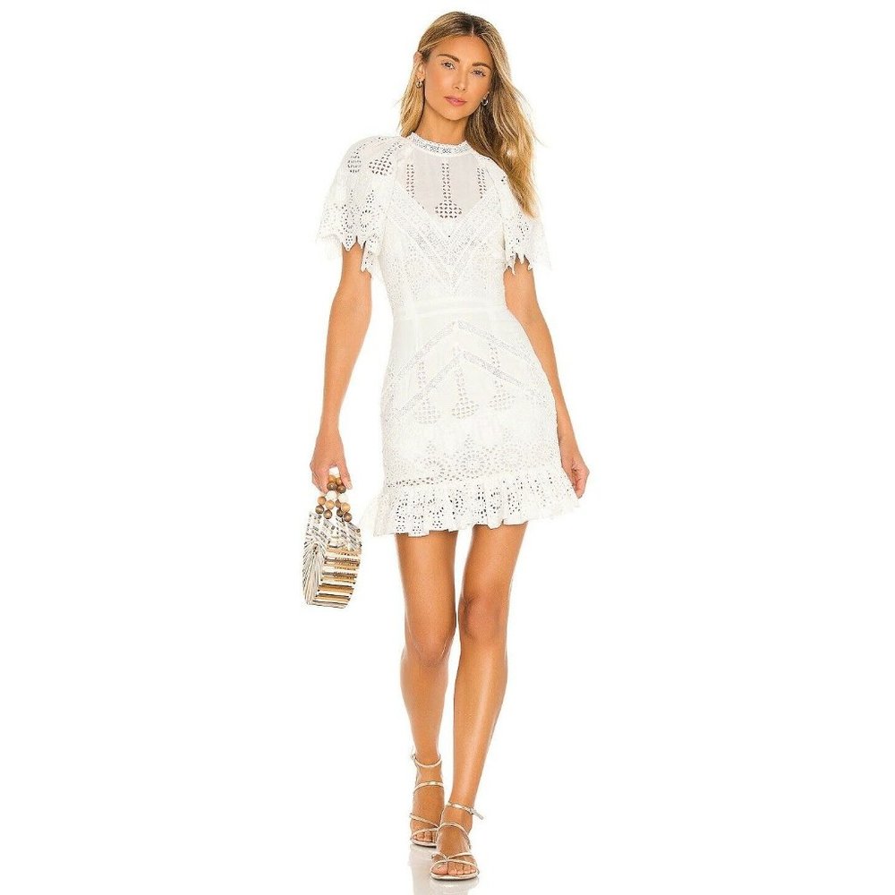 Tularosa Kassie Mini Dress White Lace Cotton Floral Boho Revolve XS NWT $285